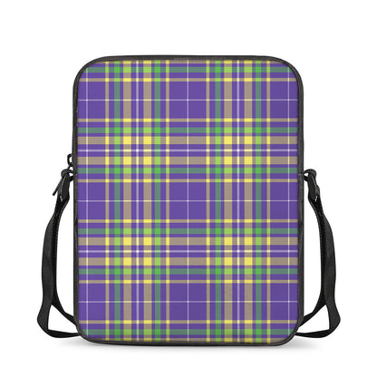 Mardi Gras Tartan Plaid Pattern Print Rectangular Crossbody Bag