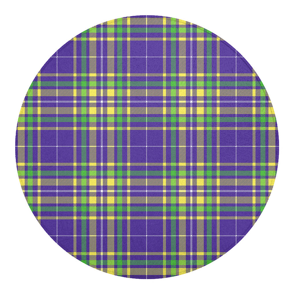 Mardi Gras Tartan Plaid Pattern Print Round Blanket