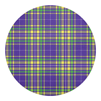 Mardi Gras Tartan Plaid Pattern Print Round Blanket