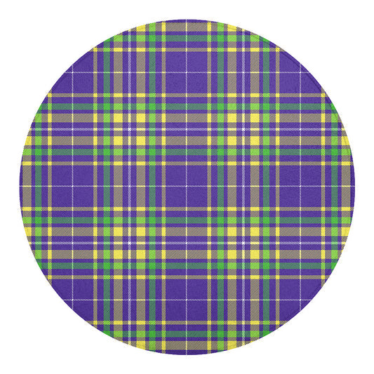 Mardi Gras Tartan Plaid Pattern Print Round Blanket