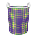 Mardi Gras Tartan Plaid Pattern Print Round Laundry Basket