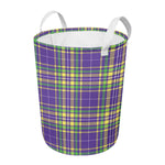 Mardi Gras Tartan Plaid Pattern Print Round Laundry Basket