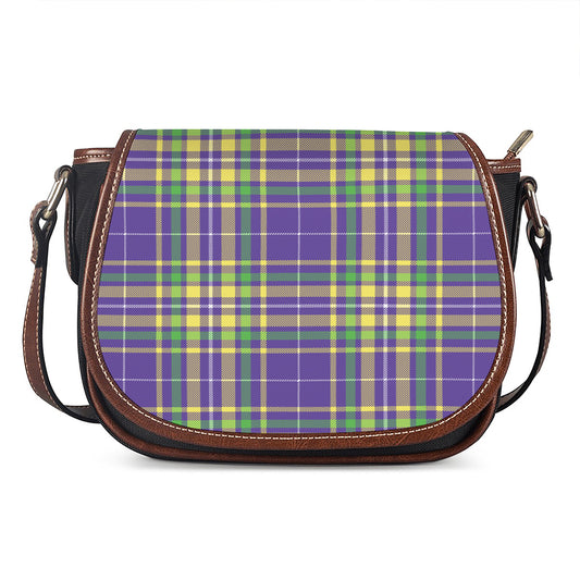 Mardi Gras Tartan Plaid Pattern Print Saddle Bag