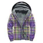 Mardi Gras Tartan Plaid Pattern Print Sherpa Lined Zip Up Hoodie