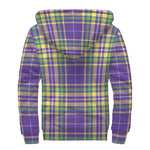 Mardi Gras Tartan Plaid Pattern Print Sherpa Lined Zip Up Hoodie