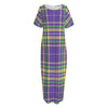 Mardi Gras Tartan Plaid Pattern Print Short Sleeve Long Nightdress