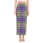 Mardi Gras Tartan Plaid Pattern Print Side Slit Maxi Skirt