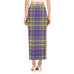Mardi Gras Tartan Plaid Pattern Print Side Slit Maxi Skirt