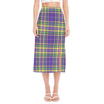 Mardi Gras Tartan Plaid Pattern Print Side Slit Midi Skirt