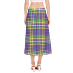 Mardi Gras Tartan Plaid Pattern Print Side Slit Midi Skirt