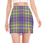 Mardi Gras Tartan Plaid Pattern Print Side Slit Mini Skirt