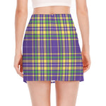 Mardi Gras Tartan Plaid Pattern Print Side Slit Mini Skirt