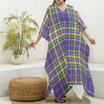 Mardi Gras Tartan Plaid Pattern Print Silk V-Neck Kaftan Dress