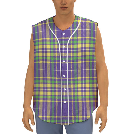 Mardi Gras Tartan Plaid Pattern Print Sleeveless Baseball Jersey