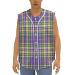Mardi Gras Tartan Plaid Pattern Print Sleeveless Baseball Jersey