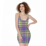 Mardi Gras Tartan Plaid Pattern Print Sleeveless Bodycon Dress