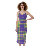 Mardi Gras Tartan Plaid Pattern Print Slim Fit Midi Cami Dress
