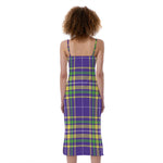 Mardi Gras Tartan Plaid Pattern Print Slim Fit Midi Cami Dress