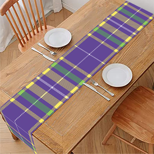 Mardi Gras Tartan Plaid Pattern Print Table Runner