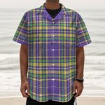 Mardi Gras Tartan Plaid Pattern Print Textured Short Sleeve Shirt