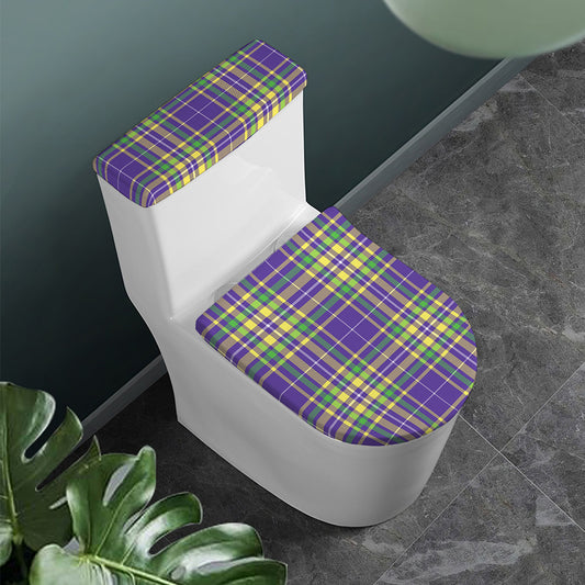 Mardi Gras Tartan Plaid Pattern Print Toilet Lid And Tank Cover Set