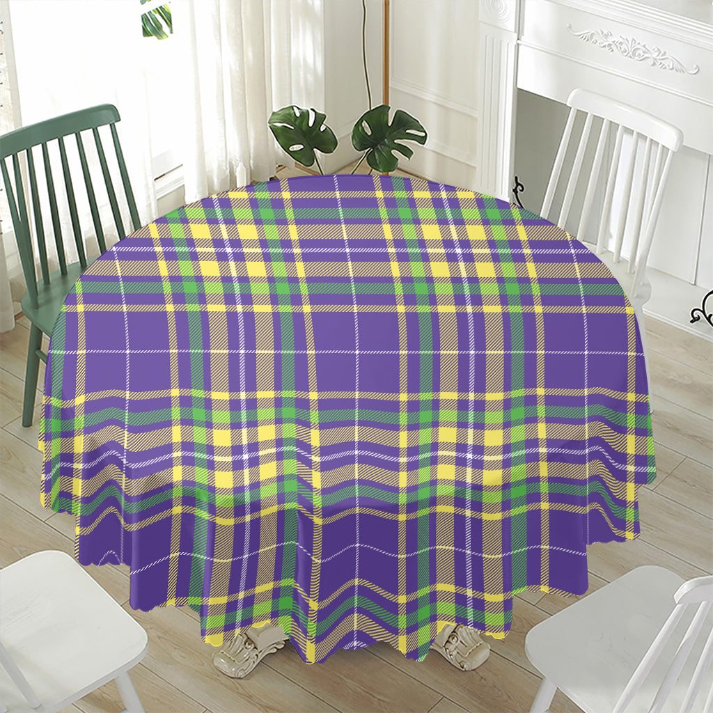 Mardi Gras Tartan Plaid Pattern Print Waterproof Round Tablecloth