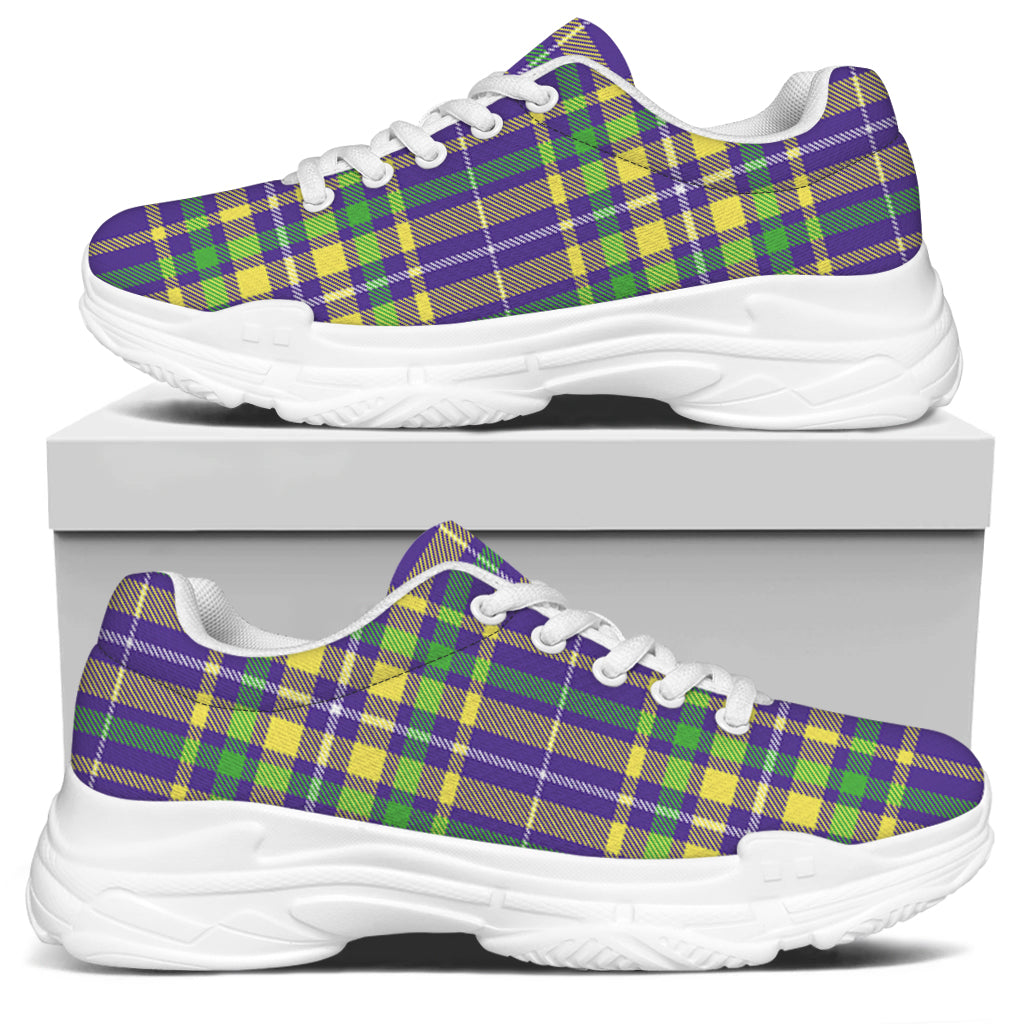 Mardi Gras Tartan Plaid Pattern Print White Chunky Shoes