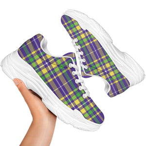 Mardi Gras Tartan Plaid Pattern Print White Chunky Shoes