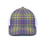 Mardi Gras Tartan Plaid Pattern Print White Mesh Trucker Cap