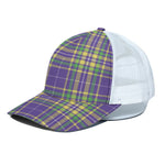 Mardi Gras Tartan Plaid Pattern Print White Mesh Trucker Cap
