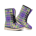 Mardi Gras Tartan Plaid Pattern Print Winter Boots