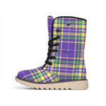 Mardi Gras Tartan Plaid Pattern Print Winter Boots