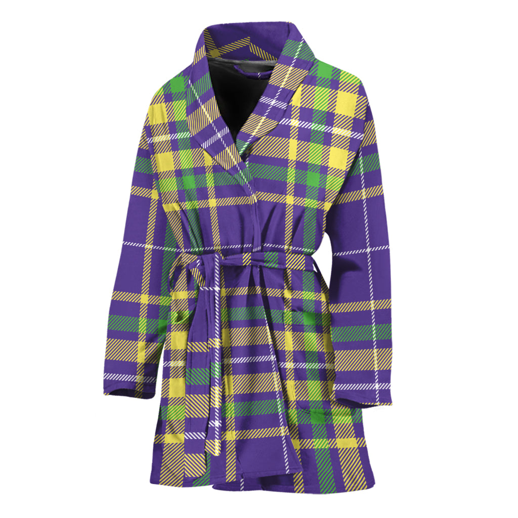 Mardi Gras Tartan Plaid Pattern Print Women's Bathrobe