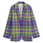 Mardi Gras Tartan Plaid Pattern Print Women's Blazer
