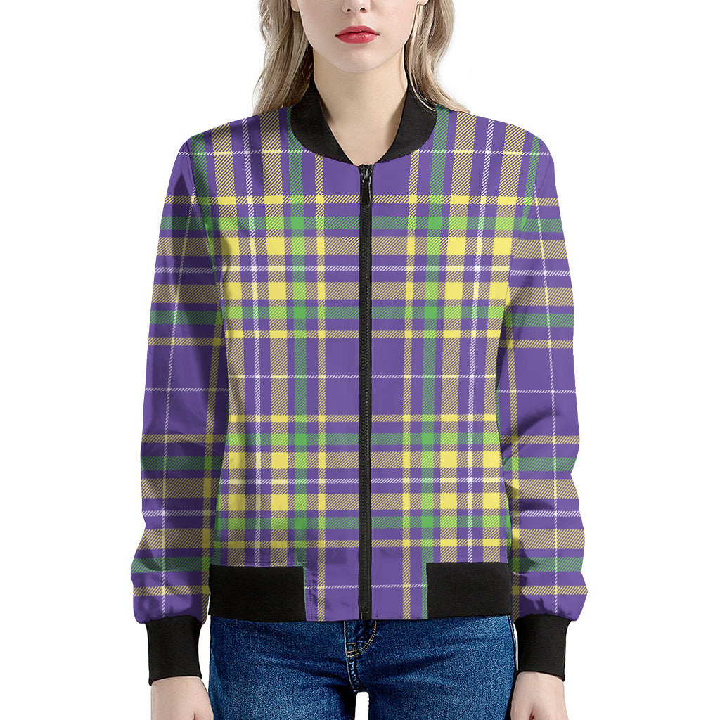 Mardi Gras Tartan Plaid Pattern Print Women's Bomber Jacket