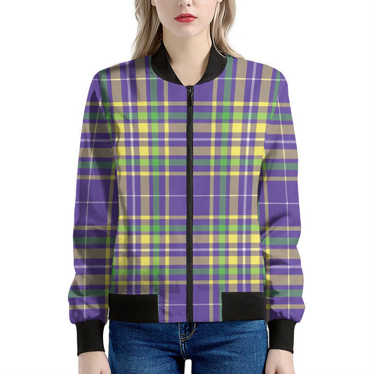 Mardi Gras Tartan Plaid Pattern Print Women's Bomber Jacket