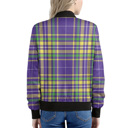 Mardi Gras Tartan Plaid Pattern Print Women's Bomber Jacket