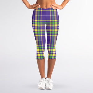 Mardi Gras Tartan Plaid Pattern Print Women's Capri Leggings