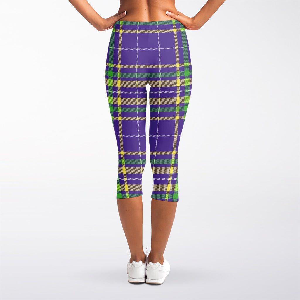 Mardi Gras Tartan Plaid Pattern Print Women's Capri Leggings