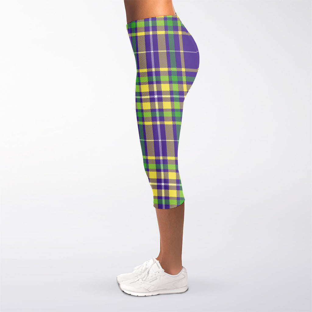 Mardi Gras Tartan Plaid Pattern Print Women's Capri Leggings