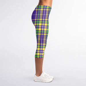 Mardi Gras Tartan Plaid Pattern Print Women's Capri Leggings