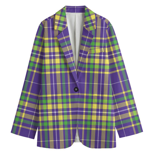 Mardi Gras Tartan Plaid Pattern Print Women's Cotton Blazer