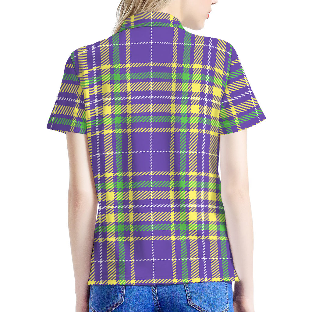 Mardi Gras Tartan Plaid Pattern Print Women's Polo Shirt