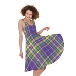 Mardi Gras Tartan Plaid Pattern Print Women's Sleeveless Dress