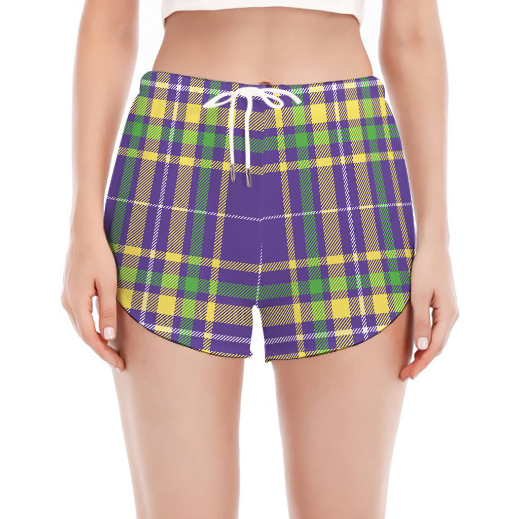 Mardi Gras Tartan Plaid Pattern Print Women's Split Running Shorts