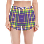 Mardi Gras Tartan Plaid Pattern Print Women's Split Running Shorts