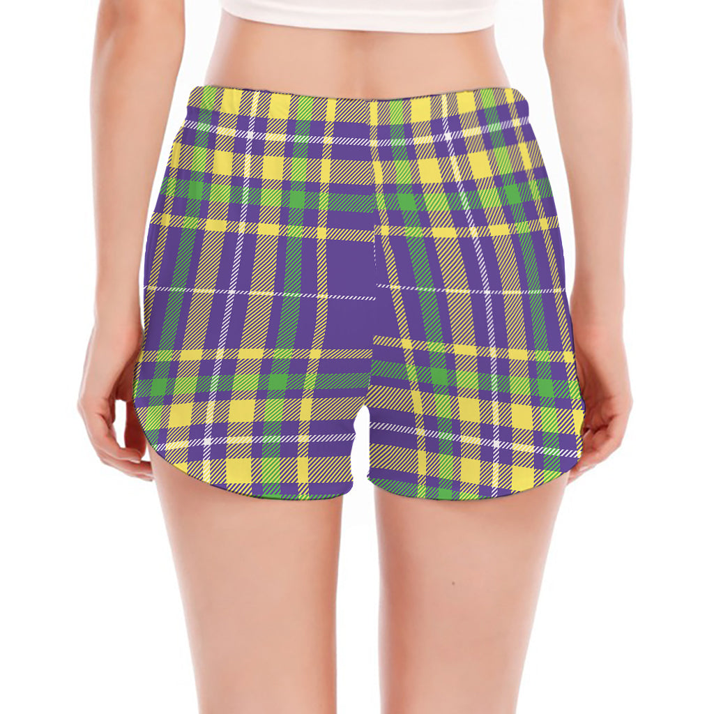 Mardi Gras Tartan Plaid Pattern Print Women's Split Running Shorts