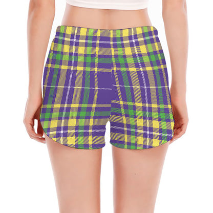 Mardi Gras Tartan Plaid Pattern Print Women's Split Running Shorts