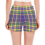 Mardi Gras Tartan Plaid Pattern Print Women's Split Running Shorts