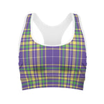 Mardi Gras Tartan Plaid Pattern Print Women's Sports Bra